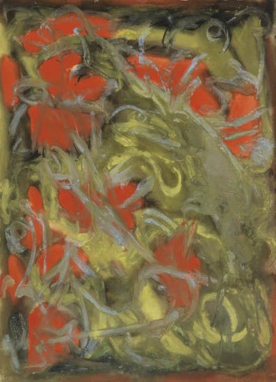 BEAUFORD DELANEY (1901 - 1979) Untitled (Gray, Red and Yellow Abstraction).